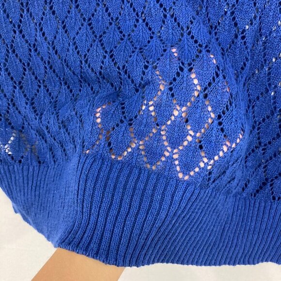 Tommy Bahama Women's Large Blue Crochet Open Knit Long Sleeve Sweater - Picture 7 of 10